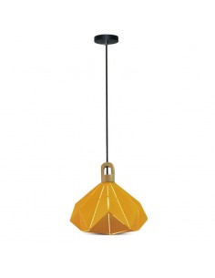 3950-Lampadario LED a Prisma in Metallo con Portalampada E Max  Colore Giallo e Attacco in Legno-1