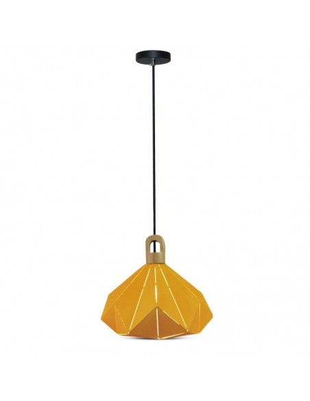 3950-Lampadario LED a Prisma in Metallo con Portalampada E Max  Colore Giallo e Attacco in Legno-1