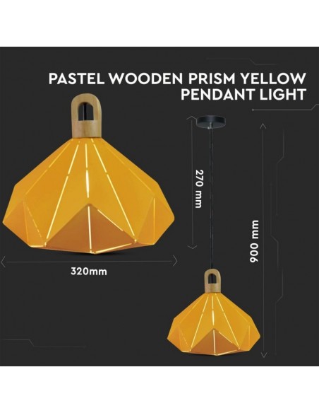 3950-Lampadario LED a Prisma in Metallo con Portalampada E Max  Colore Giallo e Attacco in Legno-2