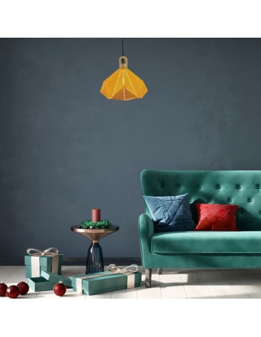 3950-Lampadario LED a Prisma in Metallo con Portalampada E Max  Colore Giallo e Attacco in Legno-4