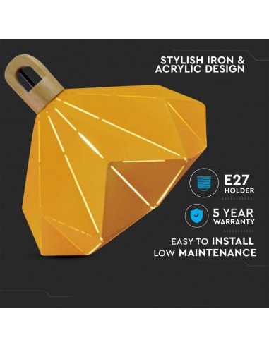 3950-Lampadario LED a Prisma in Metallo con Portalampada E Max  Colore Giallo e Attacco in Legno-5