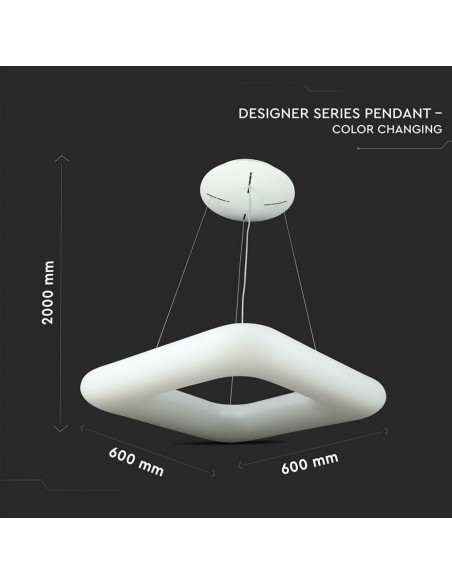 3963-Lampadario LED a Sospensione Quadrato  con Telecomando Cambio Colore  in  Corpo Bianco l cm hcm Dimmerabile-2