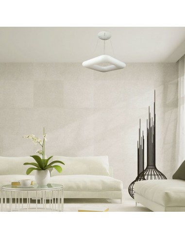 3963-Lampadario LED a Sospensione Quadrato  con Telecomando Cambio Colore  in  Corpo Bianco l cm hcm Dimmerabile-3