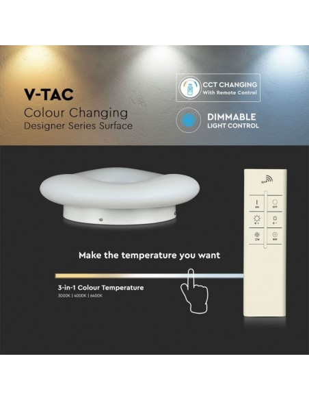 3967-Plafoniera LED Circolare  con Telecomando Cambio Colore  in  Corpo Bianco  Dimmerabile-4