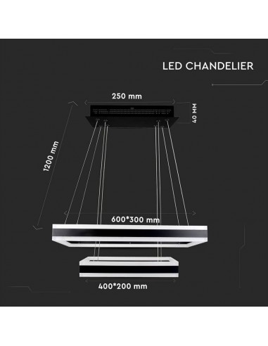 3987-Lampadario LED a Sospensione con  Rettangoli  in Metallo Colore Nero  Triac Dimmerabile-2