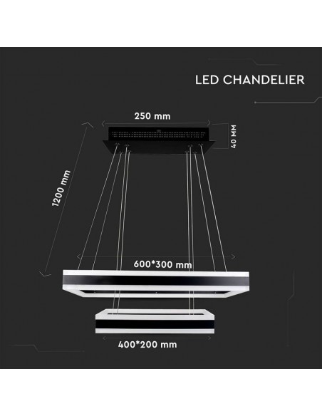 3987-Lampadario LED a Sospensione con  Rettangoli  in Metallo Colore Nero  Triac Dimmerabile-2