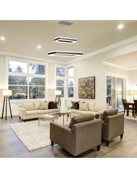 3988-Lampadario LED a Sospensione con  Rettangoli  in Metallo Colore Caffè  Triac Dimmerabile-3