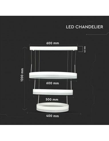 3989-Lampadario LED a Sospensione con  Cerchi  in Metallo Colore Bianco  Triac Dimmerabile-2