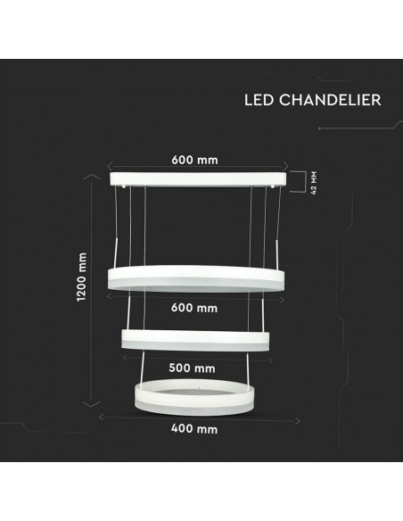 3989-Lampadario LED a Sospensione con  Cerchi  in Metallo Colore Bianco  Triac Dimmerabile-2