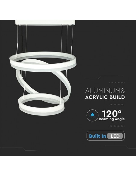 3989-Lampadario LED a Sospensione con  Cerchi  in Metallo Colore Bianco  Triac Dimmerabile-4