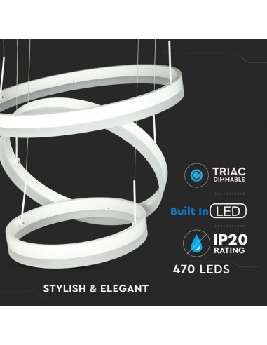 3989-Lampadario LED a Sospensione con  Cerchi  in Metallo Colore Bianco  Triac Dimmerabile-5