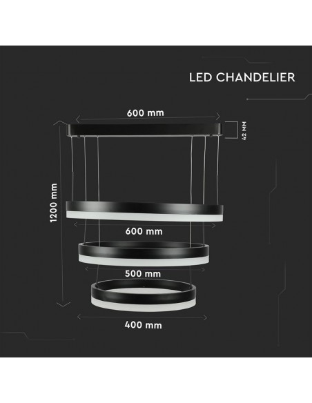 3990-Lampadario LED a Sospensione con  Cerchi  in Metallo Colore Nero  Triac Dimmerabile-2