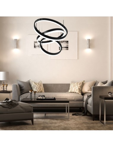 3990-Lampadario LED a Sospensione con  Cerchi  in Metallo Colore Nero  Triac Dimmerabile-3