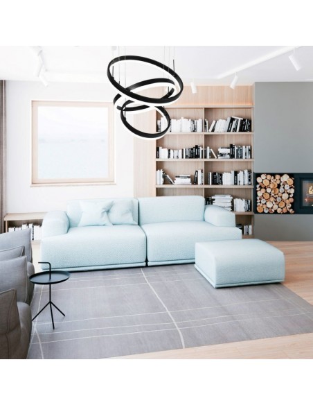 3990-Lampadario LED a Sospensione con  Cerchi  in Metallo Colore Nero  Triac Dimmerabile-4