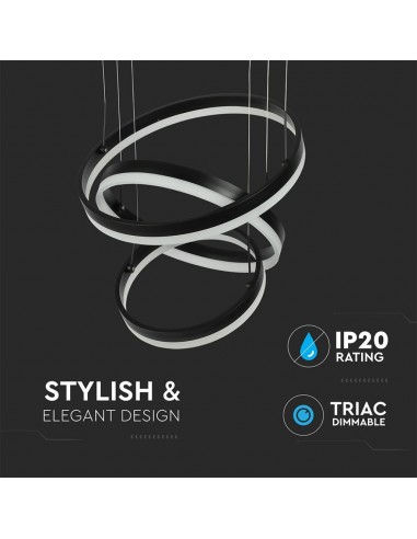 3990-Lampadario LED a Sospensione con  Cerchi  in Metallo Colore Nero  Triac Dimmerabile-7