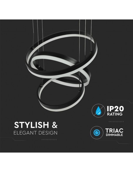 3990-Lampadario LED a Sospensione con  Cerchi  in Metallo Colore Nero  Triac Dimmerabile-7