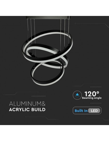 Lampadario LED a Sospensione con 3 Cerchi 80W in Metallo Nero 3000K Triac Dimmerabile