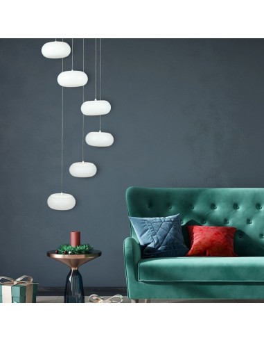 40011-Lampadario LED a Sospensione Composto da  Tondi  in Metallo Colore Bianco  Triac Dimmerabile-3
