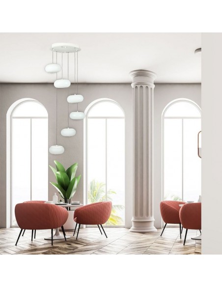 40011-Lampadario LED a Sospensione Composto da  Tondi  in Metallo Colore Bianco  Triac Dimmerabile-4