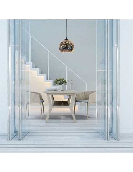 40111-Lampadario LED a Sospensione con Portalampada E Max  Campana in Vetro Colore Cromo Specchio con Effetto D d cm-3