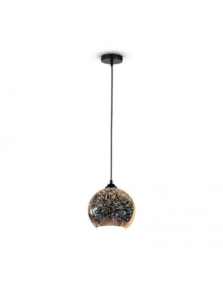 40121-Lampadario LED a Sospensione con Portalampada E Max  Campana in Vetro Colore Cromo Specchio con Effetto D d cm-1