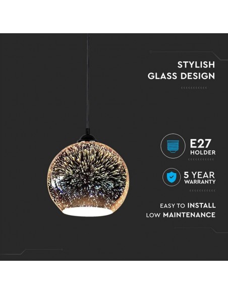 40121-Lampadario LED a Sospensione con Portalampada E Max  Campana in Vetro Colore Cromo Specchio con Effetto D d cm-5