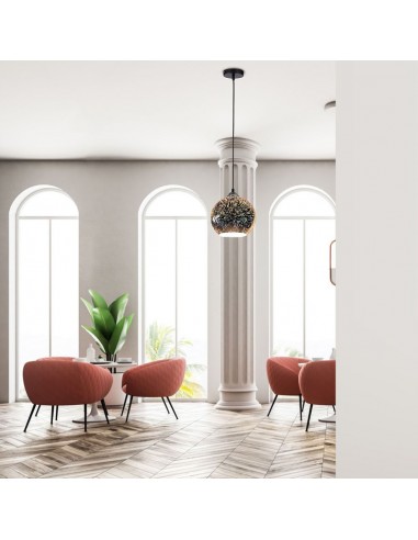 40131-Lampadario LED a Sospensione con Portalampada E Max  Campana in Vetro Colore Cromo Specchio con Effetto D d cm-3