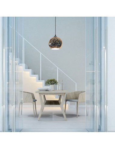 40131-Lampadario LED a Sospensione con Portalampada E Max  Campana in Vetro Colore Cromo Specchio con Effetto D d cm-4