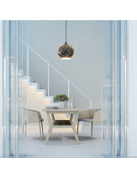 40131-Lampadario LED a Sospensione con Portalampada E Max  Campana in Vetro Colore Cromo Specchio con Effetto D d cm-4