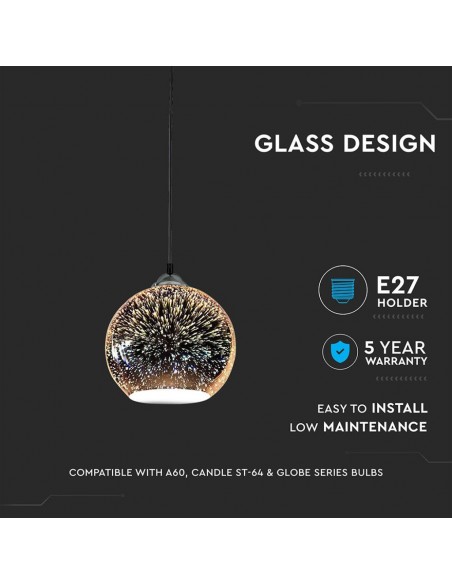 40131-Lampadario LED a Sospensione con Portalampada E Max  Campana in Vetro Colore Cromo Specchio con Effetto D d cm-5