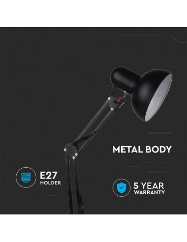 40341-Lampada LED da Tavolo con Attacco E e Braccio Regolabile Colore Nero-4