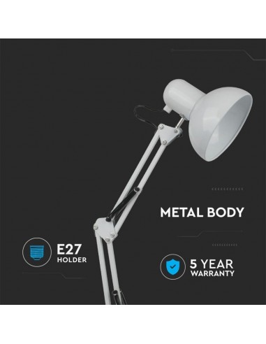 40351-Lampada LED da Tavolo con Attacco E e Braccio Regolabile Colore Bianco-4
