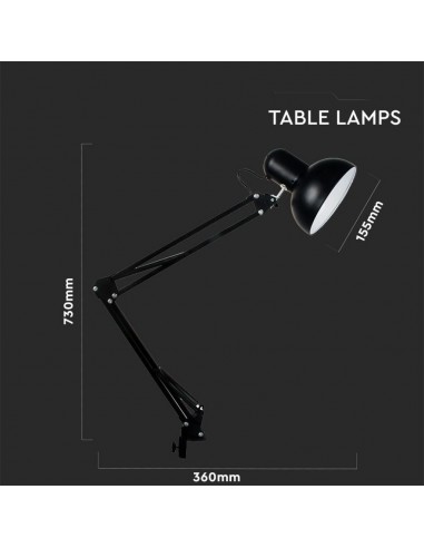 40361-Lampada LED da Tavolo con Attacco E con Staffa d'Aggancio e Braccio Regolabile Colore Nero-2