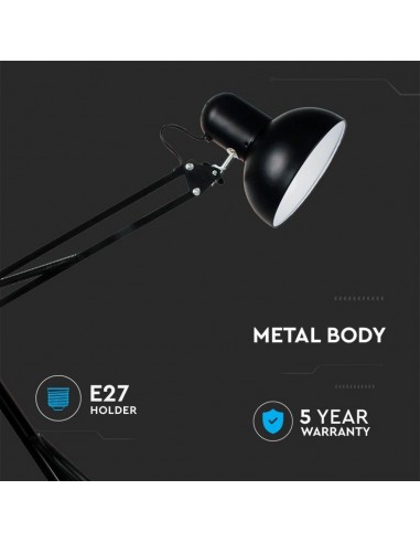 40361-Lampada LED da Tavolo con Attacco E con Staffa d'Aggancio e Braccio Regolabile Colore Nero-4