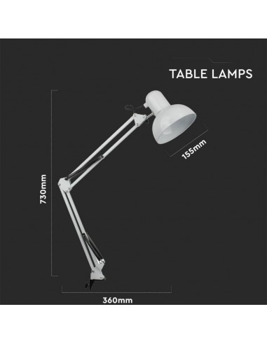 40371-Lampada LED da Tavolo con Attacco E con Staffa d'Aggancio e Braccio Regolabile Colore Bianco-2