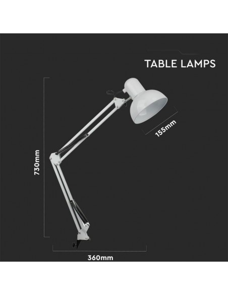 40371-Lampada LED da Tavolo con Attacco E con Staffa d'Aggancio e Braccio Regolabile Colore Bianco-2