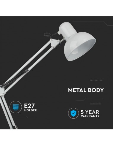 40371-Lampada LED da Tavolo con Attacco E con Staffa d'Aggancio e Braccio Regolabile Colore Bianco-4