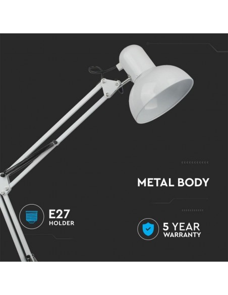 40371-Lampada LED da Tavolo con Attacco E con Staffa d'Aggancio e Braccio Regolabile Colore Bianco-4