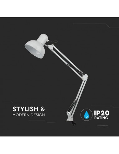 40371-Lampada LED da Tavolo con Attacco E con Staffa d'Aggancio e Braccio Regolabile Colore Bianco-5