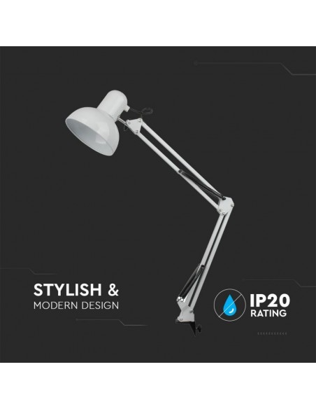 40371-Lampada LED da Tavolo con Attacco E con Staffa d'Aggancio e Braccio Regolabile Colore Bianco-5