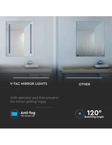 40441-Specchio LED Rettangolare da Bagno  LM/W con Anti Appannamento   IP-5