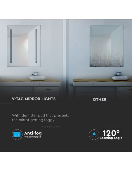 40441-Specchio LED Rettangolare da Bagno  LM/W con Anti Appannamento   IP-5