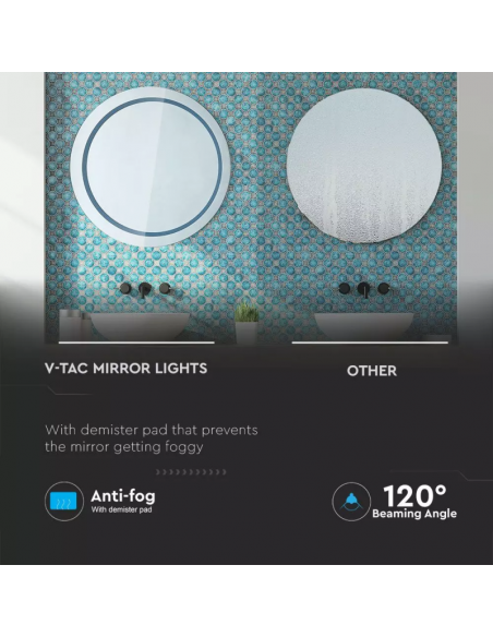 40481-Specchio LED Rotondo  con Sistema Anti-appannamento xmm  IP-3