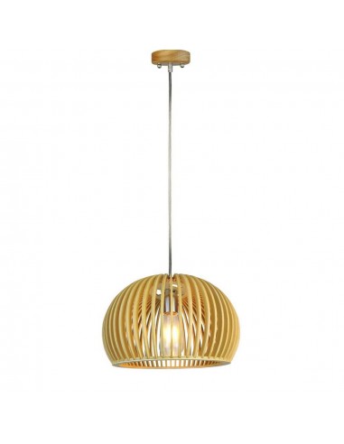 40531-Lampadario LED in Legno a Sospensione con Portalampada E Max  Cappuccio Cromato e Paralume Rotondo d xmm m Cavo-1