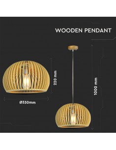 40531-Lampadario LED in Legno a Sospensione con Portalampada E Max  Cappuccio Cromato e Paralume Rotondo d xmm m Cavo-1 2