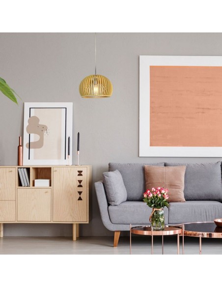 40531-Lampadario LED in Legno a Sospensione con Portalampada E Max  Cappuccio Cromato e Paralume Rotondo d xmm m Cavo-3