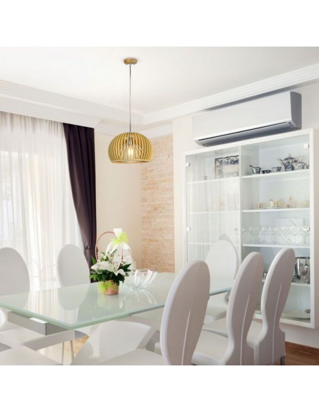 40531-Lampadario LED in Legno a Sospensione con Portalampada E Max  Cappuccio Cromato e Paralume Rotondo d xmm m Cavo-4