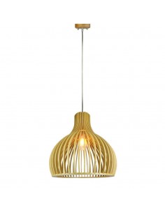 40551-Lampadario LED in Legno a Sospensione con Portalampada E Max  Cappuccio Cromato e Paralume a Imbuto d xmm m Cavo-1