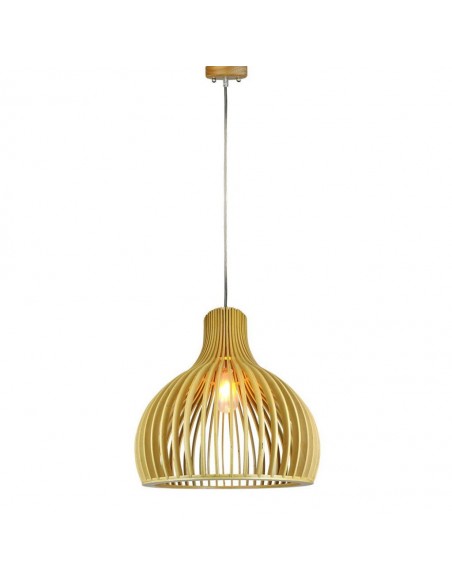 40551-Lampadario LED in Legno a Sospensione con Portalampada E Max  Cappuccio Cromato e Paralume a Imbuto d xmm m Cavo-1