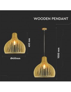 40551-Lampadario LED in Legno a Sospensione con Portalampada E Max  Cappuccio Cromato e Paralume a Imbuto d xmm m Cavo-1 2